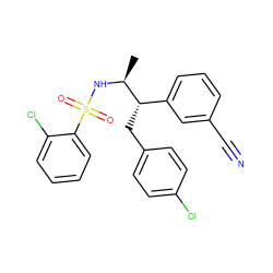 C[C@H](NS(=O)(=O)c1ccccc1Cl)[C@@H](Cc1ccc(Cl)cc1)c1cccc(C#N)c1 ZINC000028704939