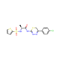 C[C@H](NS(=O)(=O)c1cccs1)C(=O)NC1=NN=C(c2ccc(Cl)cc2)CS1 ZINC000013864142