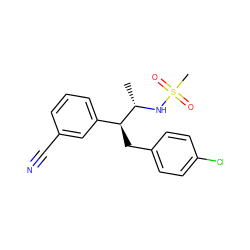 C[C@H](NS(C)(=O)=O)[C@@H](Cc1ccc(Cl)cc1)c1cccc(C#N)c1 ZINC000028704883