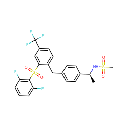 C[C@H](NS(C)(=O)=O)c1ccc(Cc2ccc(C(F)(F)F)cc2S(=O)(=O)c2c(F)cccc2F)cc1 ZINC000028528025