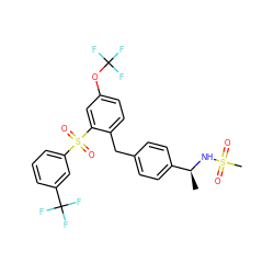 C[C@H](NS(C)(=O)=O)c1ccc(Cc2ccc(OC(F)(F)F)cc2S(=O)(=O)c2cccc(C(F)(F)F)c2)cc1 ZINC000028528571