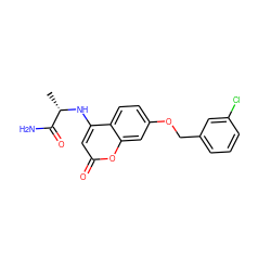 C[C@H](Nc1cc(=O)oc2cc(OCc3cccc(Cl)c3)ccc12)C(N)=O ZINC000101284235