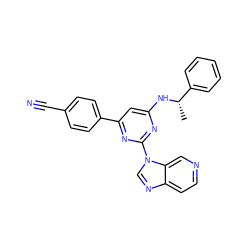 C[C@H](Nc1cc(-c2ccc(C#N)cc2)nc(-n2cnc3ccncc32)n1)c1ccccc1 ZINC000036348850