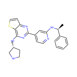 C[C@H](Nc1cc(-c2nc(N[C@@H]3CCNC3)c3sccc3n2)ccn1)c1ccccc1 ZINC000223678808