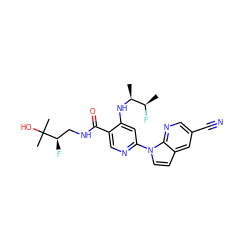 C[C@H](Nc1cc(-n2ccc3cc(C#N)cnc32)ncc1C(=O)NC[C@@H](F)C(C)(C)O)[C@@H](C)F ZINC001772611293