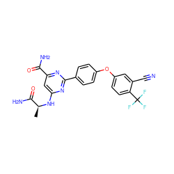 C[C@H](Nc1cc(C(N)=O)nc(-c2ccc(Oc3ccc(C(F)(F)F)c(C#N)c3)cc2)n1)C(N)=O ZINC000142421638