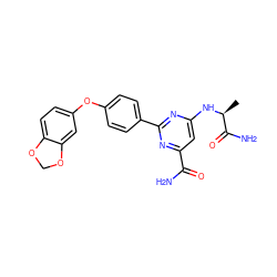 C[C@H](Nc1cc(C(N)=O)nc(-c2ccc(Oc3ccc4c(c3)OCO4)cc2)n1)C(N)=O ZINC000142349705