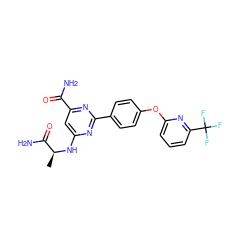 C[C@H](Nc1cc(C(N)=O)nc(-c2ccc(Oc3cccc(C(F)(F)F)n3)cc2)n1)C(N)=O ZINC000144589065