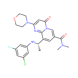 C[C@H](Nc1cc(F)cc(Cl)c1)c1cc(C(=O)N(C)C)cn2c(=O)cc(N3CCOCC3)nc12 ZINC000299827548