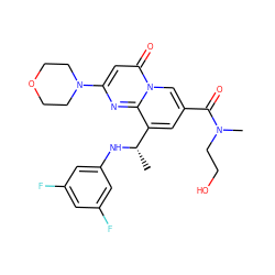 C[C@H](Nc1cc(F)cc(F)c1)c1cc(C(=O)N(C)CCO)cn2c(=O)cc(N3CCOCC3)nc12 ZINC000299826964