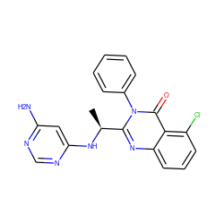 C[C@H](Nc1cc(N)ncn1)c1nc2cccc(Cl)c2c(=O)n1-c1ccccc1 ZINC000653894825