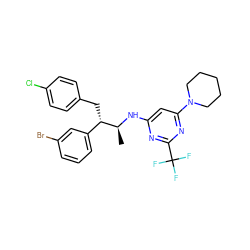 C[C@H](Nc1cc(N2CCCCC2)nc(C(F)(F)F)n1)[C@@H](Cc1ccc(Cl)cc1)c1cccc(Br)c1 ZINC000043121131