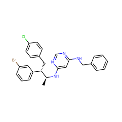 C[C@H](Nc1cc(NCc2ccccc2)ncn1)[C@@H](Cc1ccc(Cl)cc1)c1cccc(Br)c1 ZINC000043076066