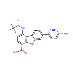 C[C@H](Nc1ccc(C(N)=O)c2[nH]c3cc(-c4ccc(N)nn4)ccc3c12)C(C)(C)C ZINC000072141064