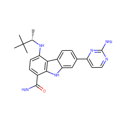 C[C@H](Nc1ccc(C(N)=O)c2[nH]c3cc(-c4ccnc(N)n4)ccc3c12)C(C)(C)C ZINC000072125172