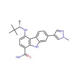 C[C@H](Nc1ccc(C(N)=O)c2[nH]c3cc(-c4cnn(C)c4)ccc3c12)C(C)(C)C ZINC000072125182