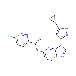 C[C@H](Nc1ccc2ncn(-c3cc(C4CC4)[nH]n3)c2n1)c1ccc(F)cn1 ZINC000096167832