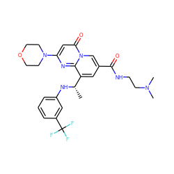 C[C@H](Nc1cccc(C(F)(F)F)c1)c1cc(C(=O)NCCN(C)C)cn2c(=O)cc(N3CCOCC3)nc12 ZINC000299829255