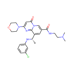 C[C@H](Nc1cccc(Cl)c1)c1cc(C(=O)NCCN(C)C)cn2c(=O)cc(N3CCOCC3)nc12 ZINC000299830502