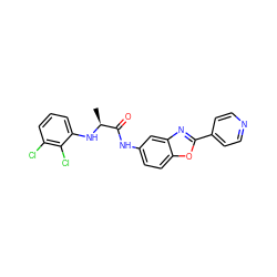 C[C@H](Nc1cccc(Cl)c1Cl)C(=O)Nc1ccc2oc(-c3ccncc3)nc2c1 ZINC000095602824