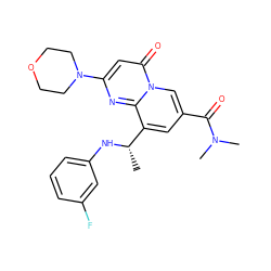 C[C@H](Nc1cccc(F)c1)c1cc(C(=O)N(C)C)cn2c(=O)cc(N3CCOCC3)nc12 ZINC000299824044