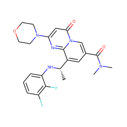 C[C@H](Nc1cccc(F)c1F)c1cc(C(=O)N(C)C)cn2c(=O)cc(N3CCOCC3)nc12 ZINC000299826574