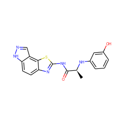 C[C@H](Nc1cccc(O)c1)C(=O)Nc1nc2ccc3[nH]ncc3c2s1 ZINC000142281360