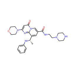 C[C@H](Nc1ccccc1)c1cc(C(=O)NCCN2CCNCC2)cn2c(=O)cc(N3CCOCC3)nc12 ZINC000299835004