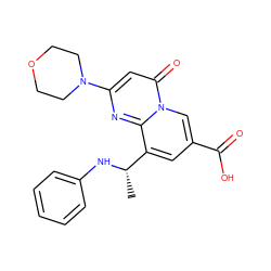 C[C@H](Nc1ccccc1)c1cc(C(=O)O)cn2c(=O)cc(N3CCOCC3)nc12 ZINC000299825272