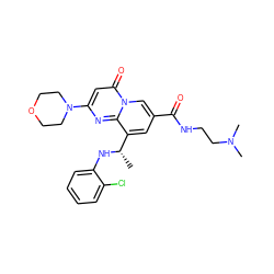 C[C@H](Nc1ccccc1Cl)c1cc(C(=O)NCCN(C)C)cn2c(=O)cc(N3CCOCC3)nc12 ZINC000299827593