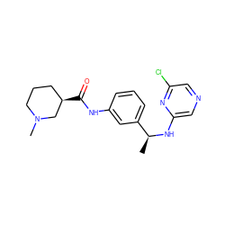 C[C@H](Nc1cncc(Cl)n1)c1cccc(NC(=O)[C@@H]2CCCN(C)C2)c1 ZINC000040898672