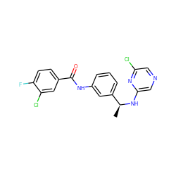 C[C@H](Nc1cncc(Cl)n1)c1cccc(NC(=O)c2ccc(F)c(Cl)c2)c1 ZINC000040913355