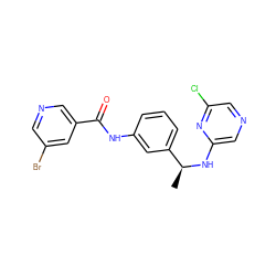 C[C@H](Nc1cncc(Cl)n1)c1cccc(NC(=O)c2cncc(Br)c2)c1 ZINC000040898394