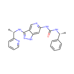 C[C@H](Nc1n[nH]c2cc(NC(=O)N[C@H](C)c3ccccc3)ncc12)c1ccccn1 ZINC001772624215