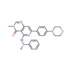 C[C@H](Nc1nc(-c2ccc(N3CCOCC3)cc2)cc2ncn(C)c(=O)c12)c1ccccc1 ZINC000143411996