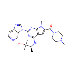 C[C@H](Nc1nc(-n2cnc3ccncc32)nc2c1cc(C(=O)N1CCN(C)CC1)n2C)C(C)(C)O ZINC000028822415