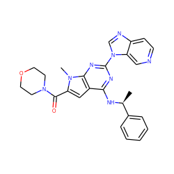 C[C@H](Nc1nc(-n2cnc3ccncc32)nc2c1cc(C(=O)N1CCOCC1)n2C)c1ccccc1 ZINC000028822409