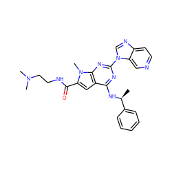 C[C@H](Nc1nc(-n2cnc3ccncc32)nc2c1cc(C(=O)NCCN(C)C)n2C)c1ccccc1 ZINC000028822404