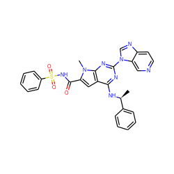 C[C@H](Nc1nc(-n2cnc3ccncc32)nc2c1cc(C(=O)NS(=O)(=O)c1ccccc1)n2C)c1ccccc1 ZINC000028822416