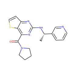 C[C@H](Nc1nc(C(=O)N2CCCC2)c2sccc2n1)c1cccnc1 ZINC000049046456