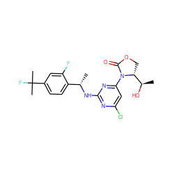 C[C@H](Nc1nc(Cl)cc(N2C(=O)OC[C@@H]2[C@@H](C)O)n1)c1ccc(C(C)(C)F)cc1F ZINC000221676108