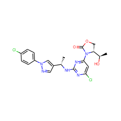 C[C@H](Nc1nc(Cl)cc(N2C(=O)OC[C@@H]2[C@@H](C)O)n1)c1cnn(-c2ccc(Cl)cc2)c1 ZINC000221672434