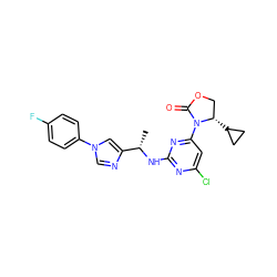 C[C@H](Nc1nc(Cl)cc(N2C(=O)OC[C@@H]2C2CC2)n1)c1cn(-c2ccc(F)cc2)cn1 ZINC000299836610