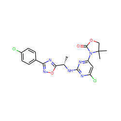 C[C@H](Nc1nc(Cl)cc(N2C(=O)OCC2(C)C)n1)c1nc(-c2ccc(Cl)cc2)no1 ZINC000221132851