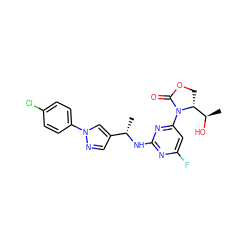 C[C@H](Nc1nc(F)cc(N2C(=O)OC[C@@H]2[C@@H](C)O)n1)c1cnn(-c2ccc(Cl)cc2)c1 ZINC000221672758