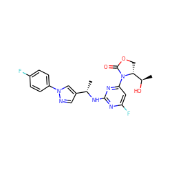 C[C@H](Nc1nc(F)cc(N2C(=O)OC[C@@H]2[C@@H](C)O)n1)c1cnn(-c2ccc(F)cc2)c1 ZINC001772597198