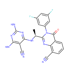 C[C@H](Nc1nc(N)nc(N)c1C#N)c1nc2c(C#N)cccc2c(=O)n1-c1cc(F)cc(F)c1 ZINC000219296114