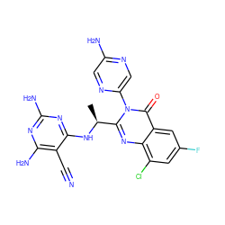 C[C@H](Nc1nc(N)nc(N)c1C#N)c1nc2c(Cl)cc(F)cc2c(=O)n1-c1cnc(N)cn1 ZINC001772622260