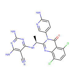 C[C@H](Nc1nc(N)nc(N)c1C#N)c1nc2c(Cl)ccc(Cl)c2c(=O)n1-c1ccc(N)nc1 ZINC000220868410