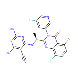 C[C@H](Nc1nc(N)nc(N)c1C#N)c1nc2c(F)ccc(Br)c2c(=O)n1-c1cncc(F)c1 ZINC000220861738